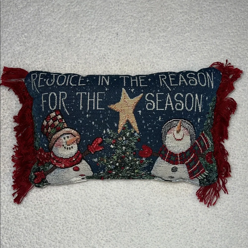 Festive Snowman Holiday Pillow with Red Accents